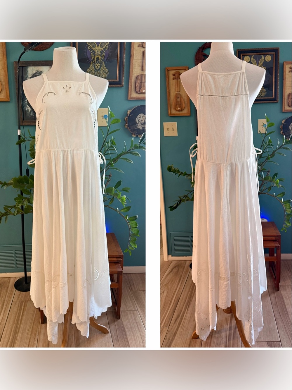 NWT Free People White Adjustable Maxi Top Dress 100% Cotton M Beautiful Piece** - Picture 3 of 9